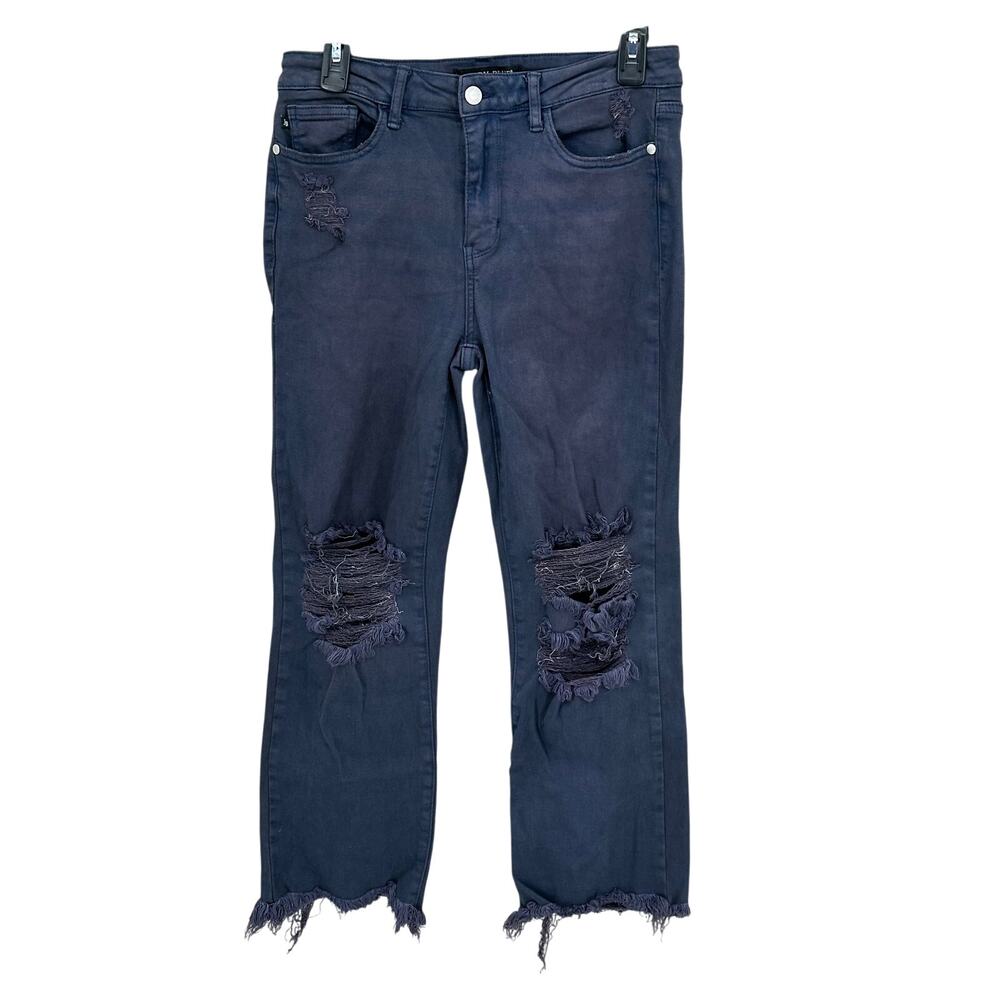 Judy Blue Jeans Womens 7 28 Purple Denim Distressed Stretch Straight Crop Grunge